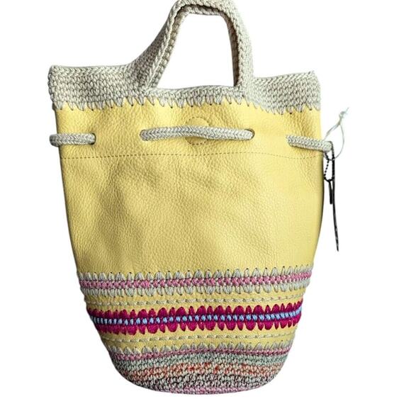 The SAK Striped Leather Crochet Backpack Yellow Seminyak Bag Purse Boho Dylan main image 10